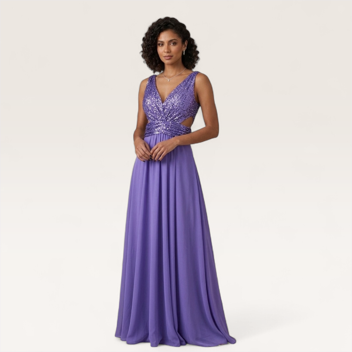 Evening dress with Shiny V shape cut-out