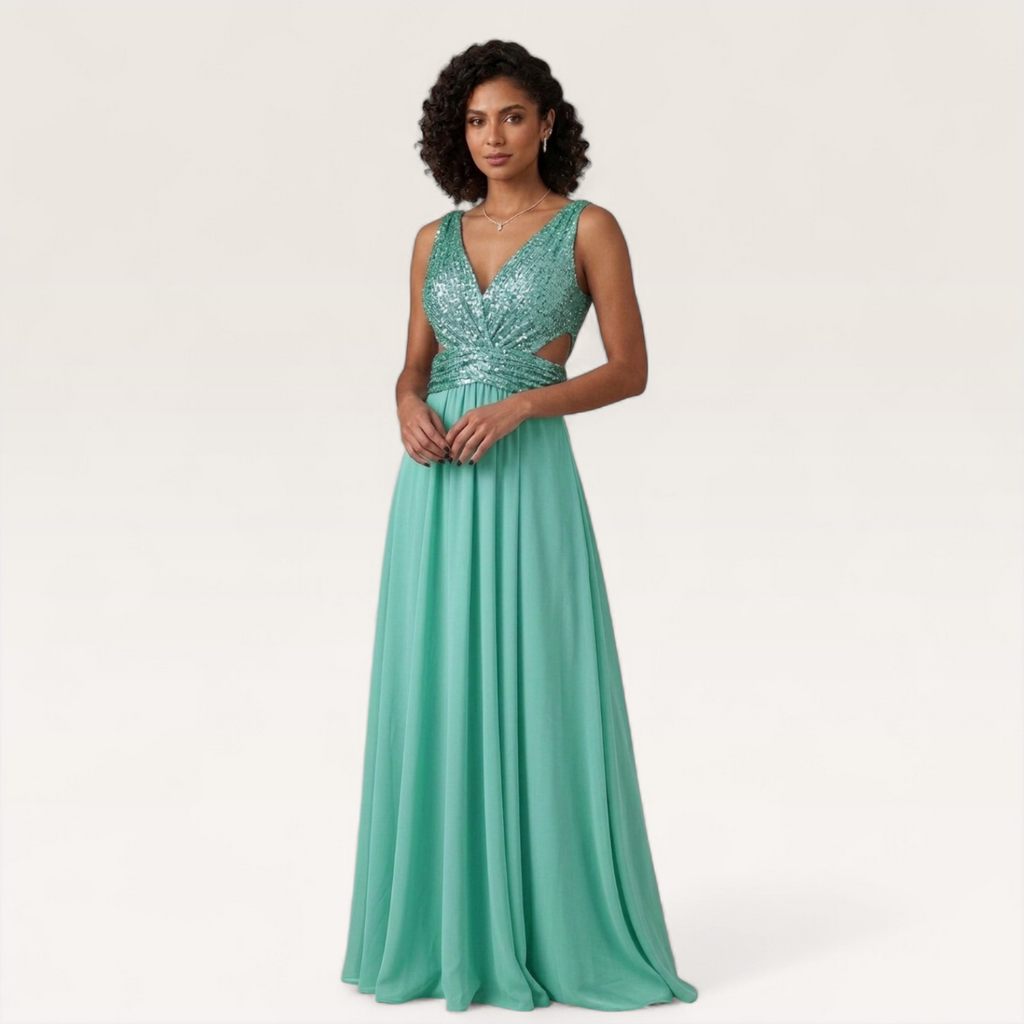 Evening dress with Shiny V shape cut-out