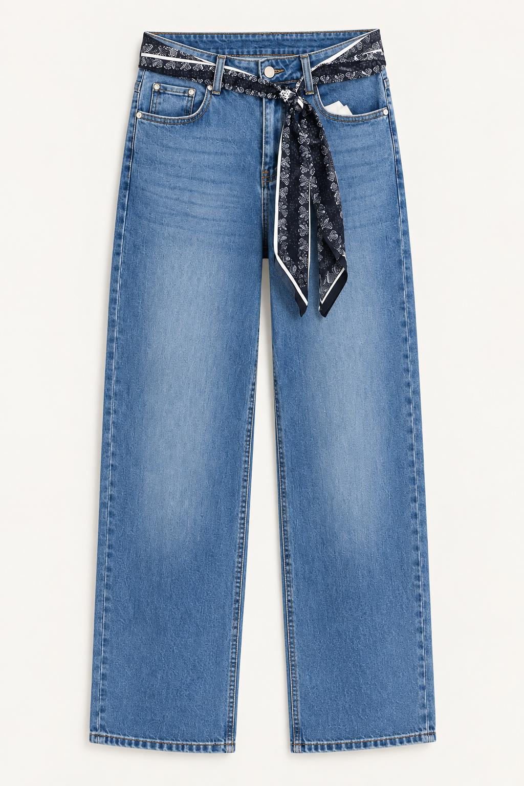 Light Blue Wide-Leg Jeans With Scarf Belt