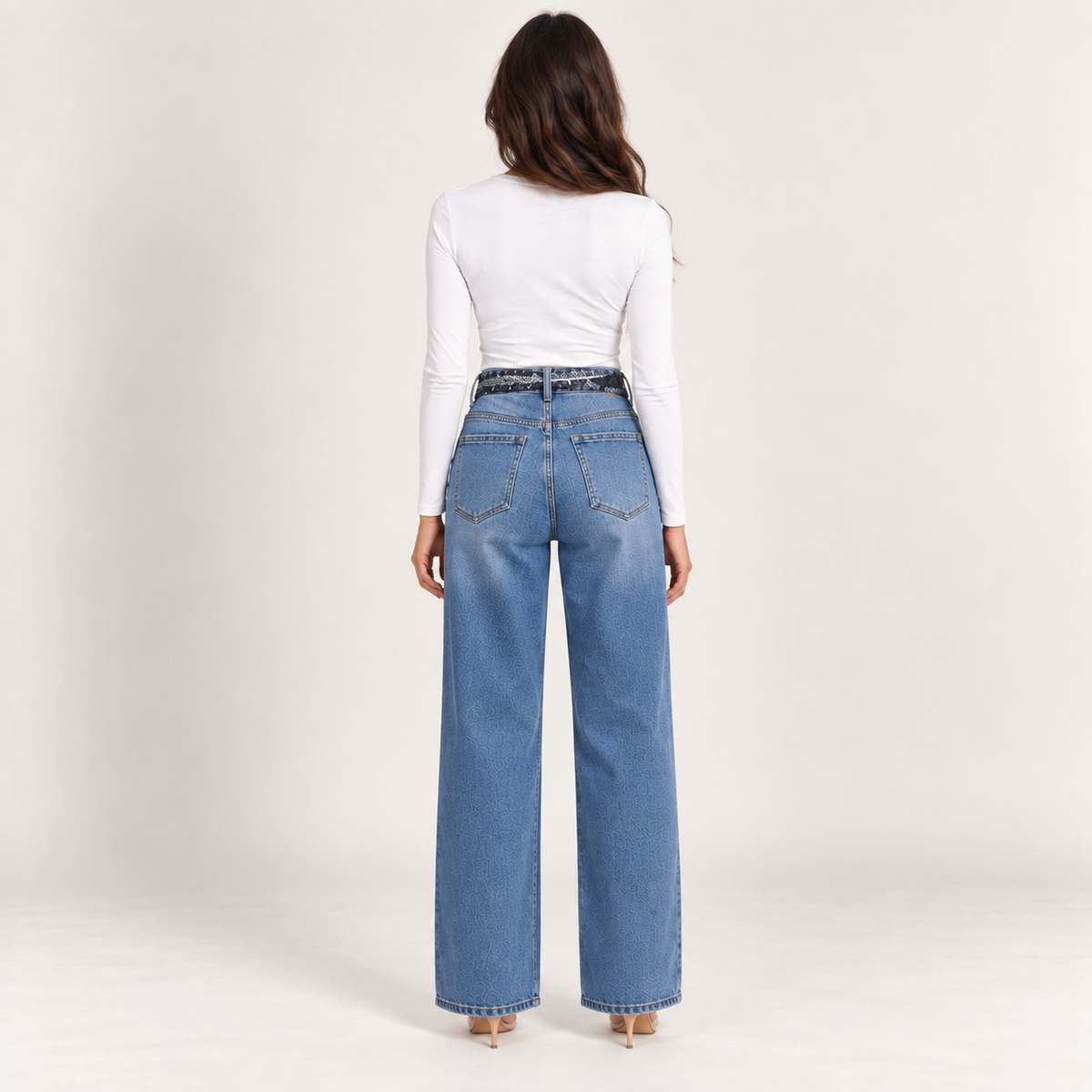 Light Blue Wide-Leg Jeans With Scarf Belt