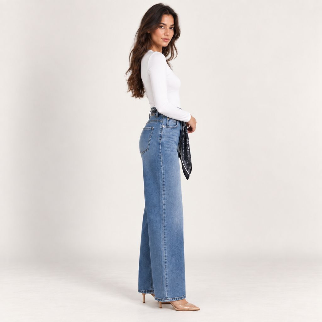 Light Blue Wide-Leg Jeans With Scarf Belt