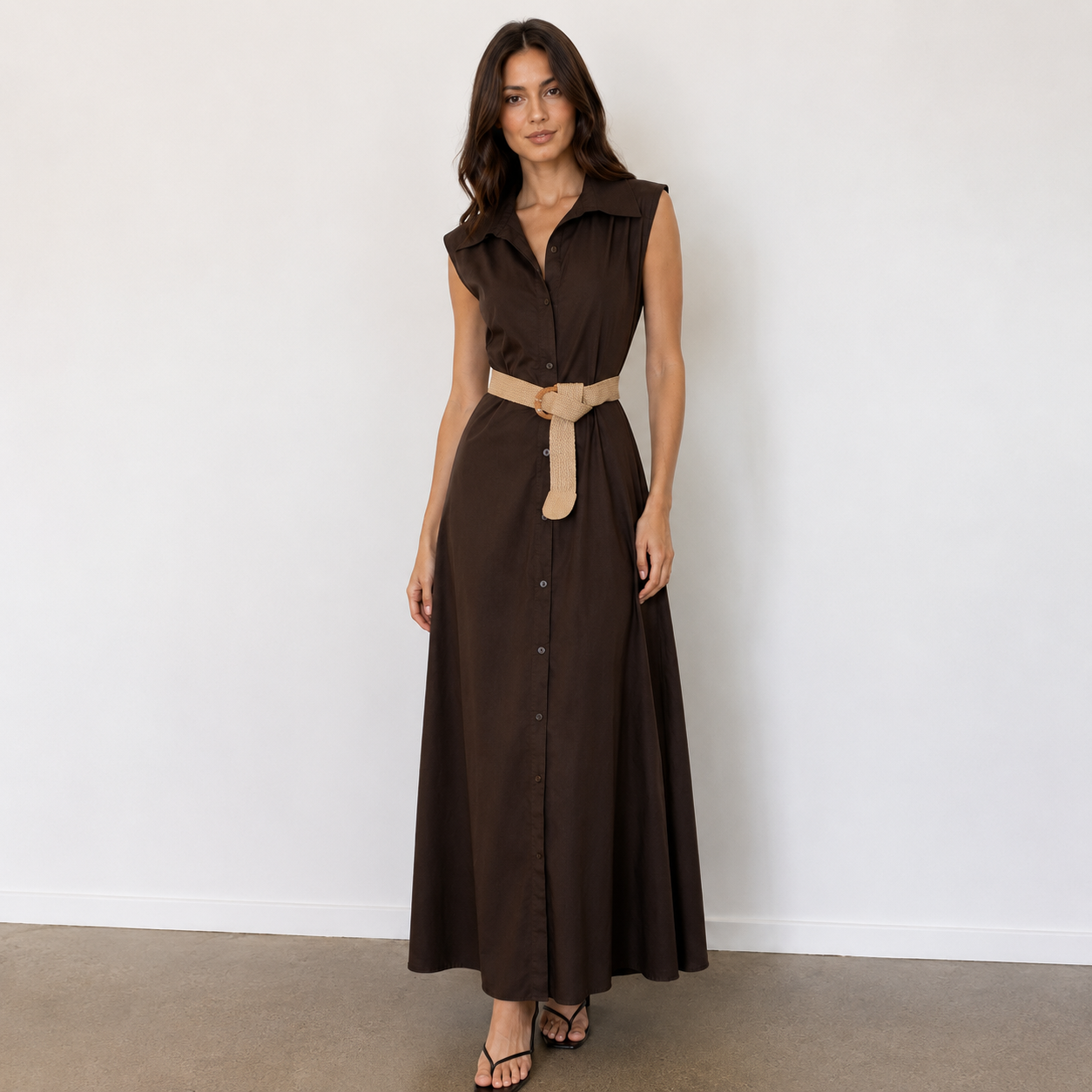 Belted Maxi Shirt Dress