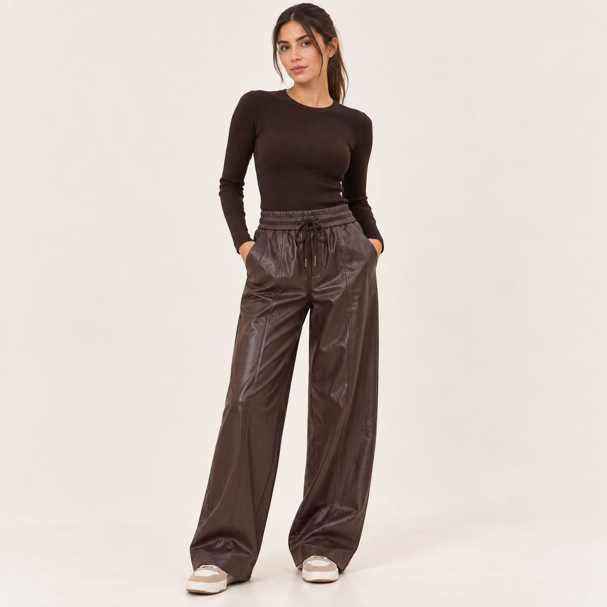 Faux Leather Wide-Leg Pants