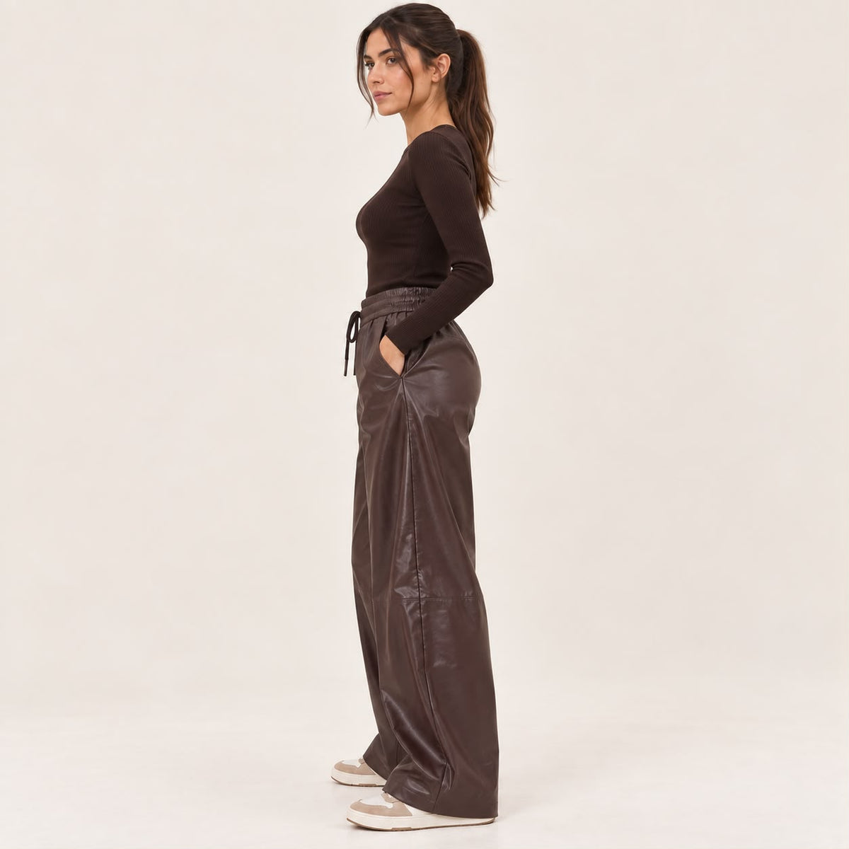 Faux Leather Wide-Leg Pants