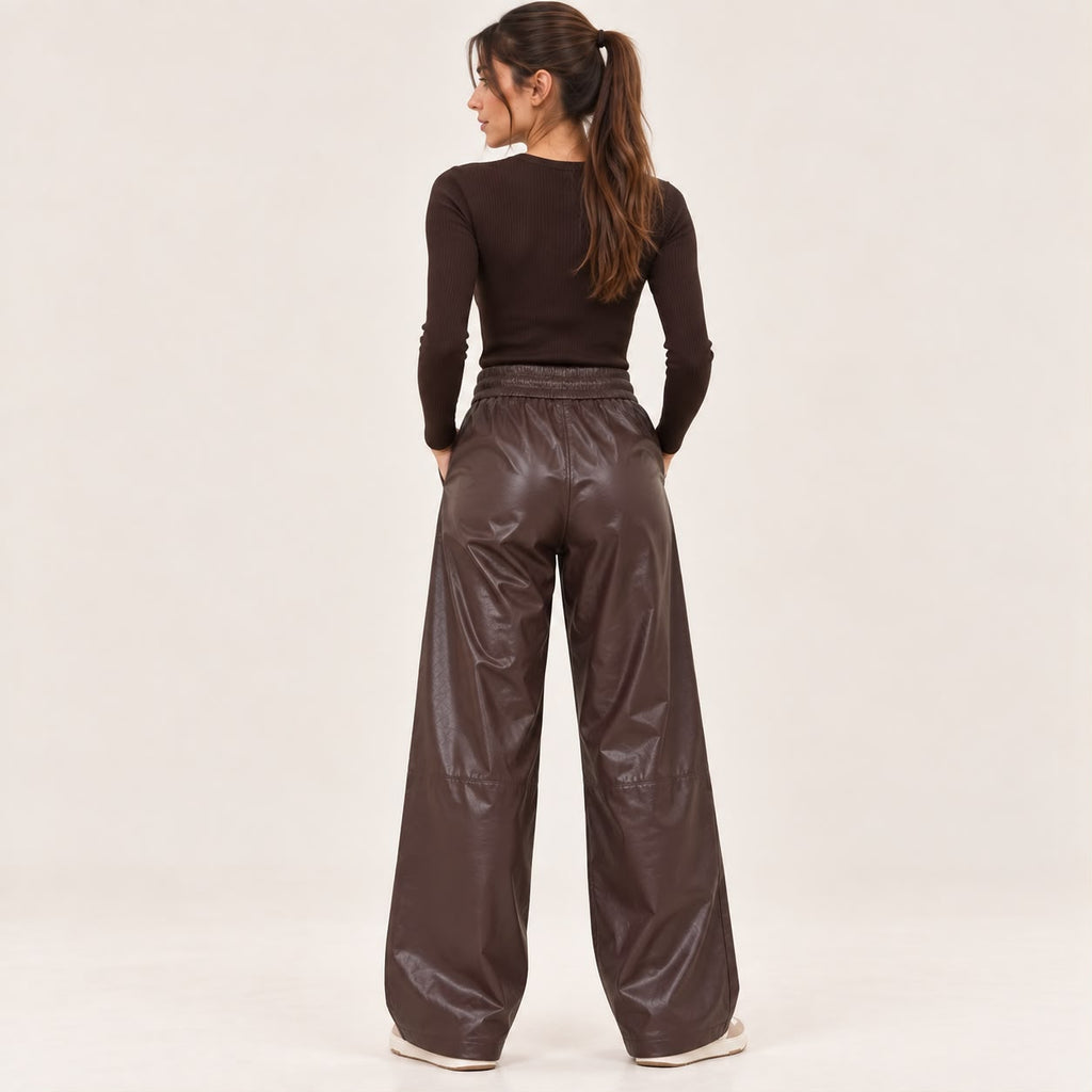 Faux Leather Wide-Leg Pants