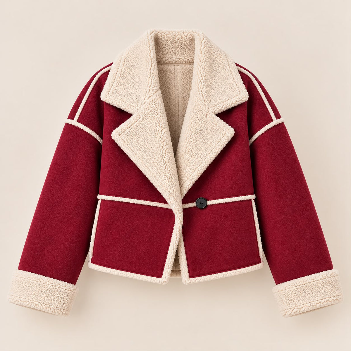 Suede-Effect Jacket With Faux Shearling Collar