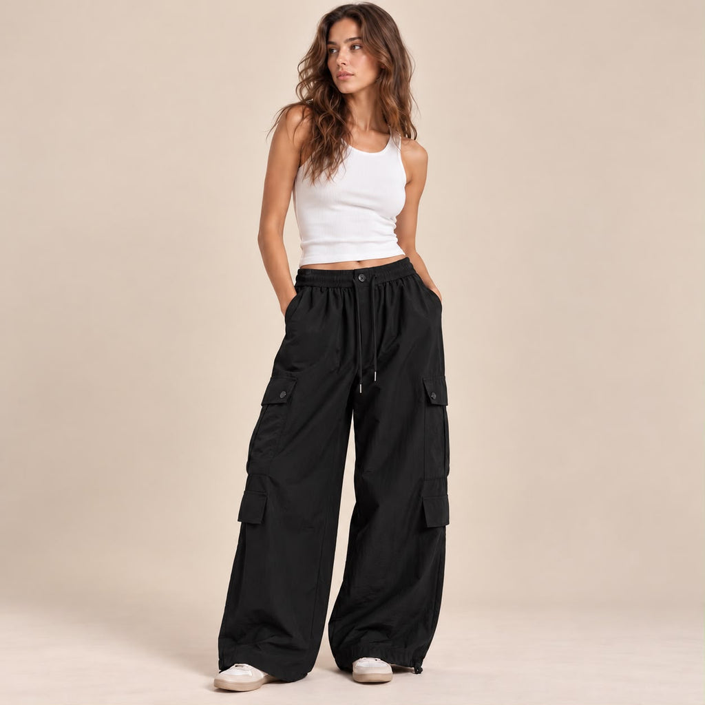 Toggle-Hem Wide-Leg Cargo Pants