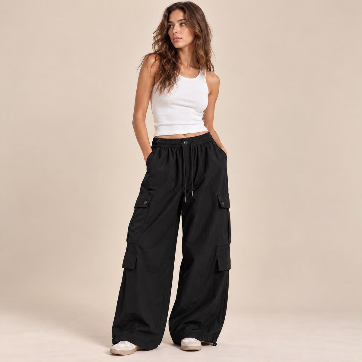 Toggle-Hem Wide-Leg Cargo Pants