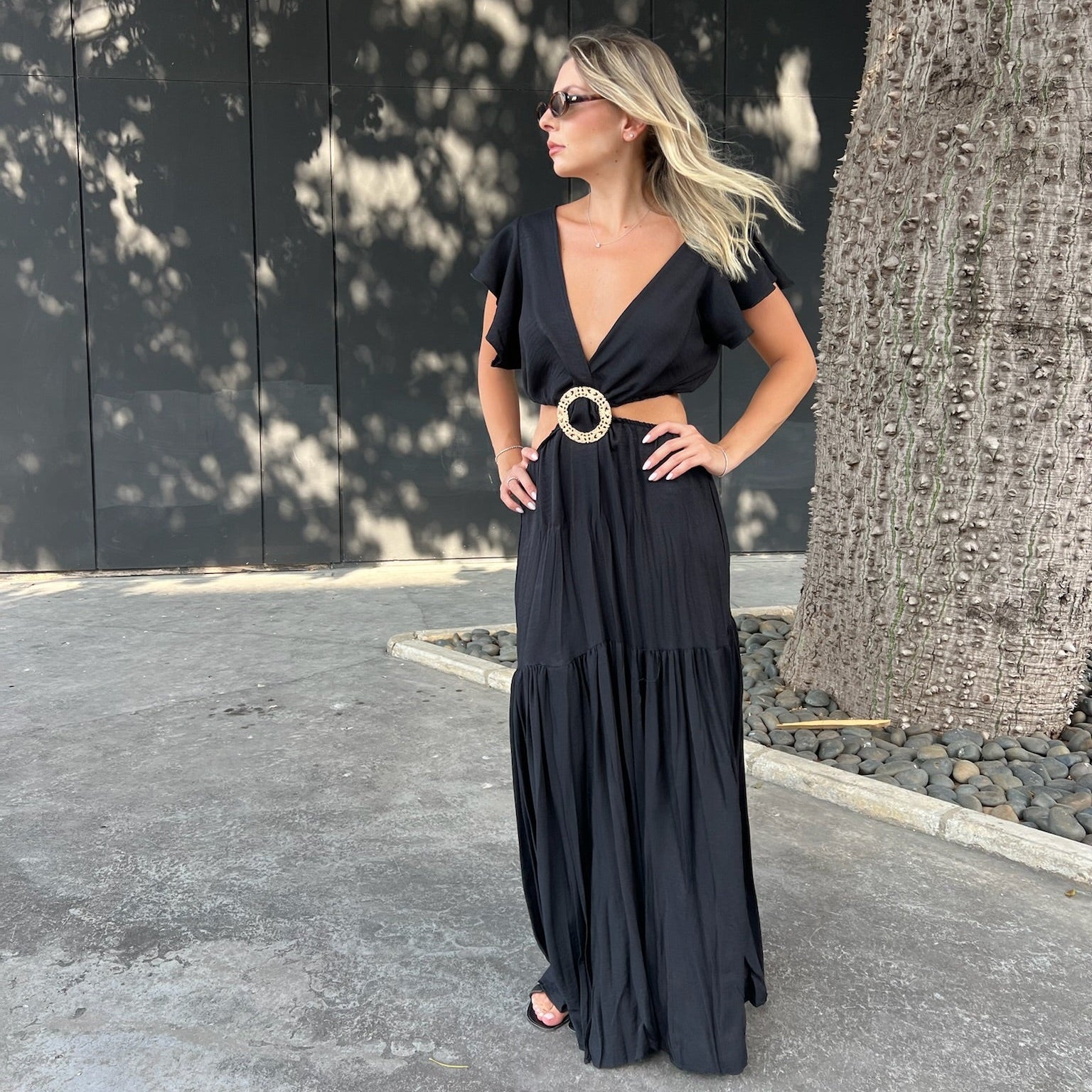 Dress with cutout gold detail