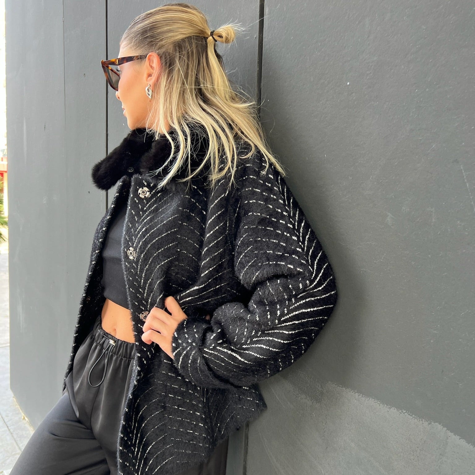 Soft jacket with faux fur collar