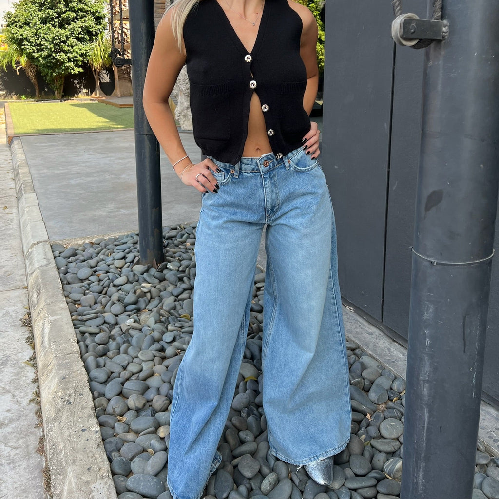 Denim wide-leg jeans