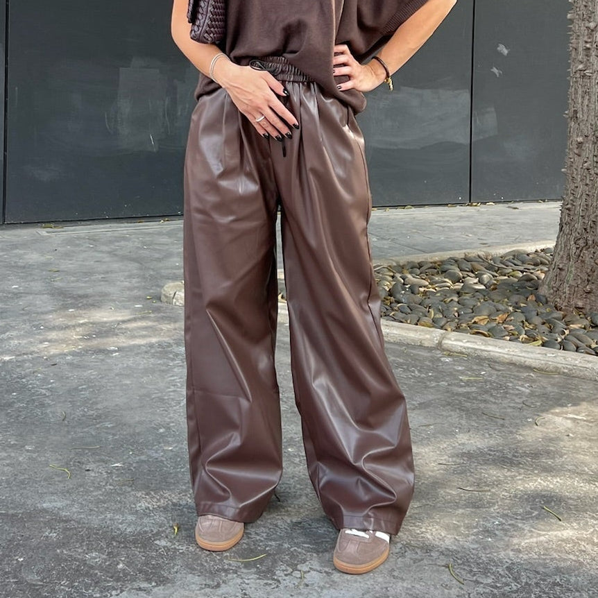 Wide-leg leather pants