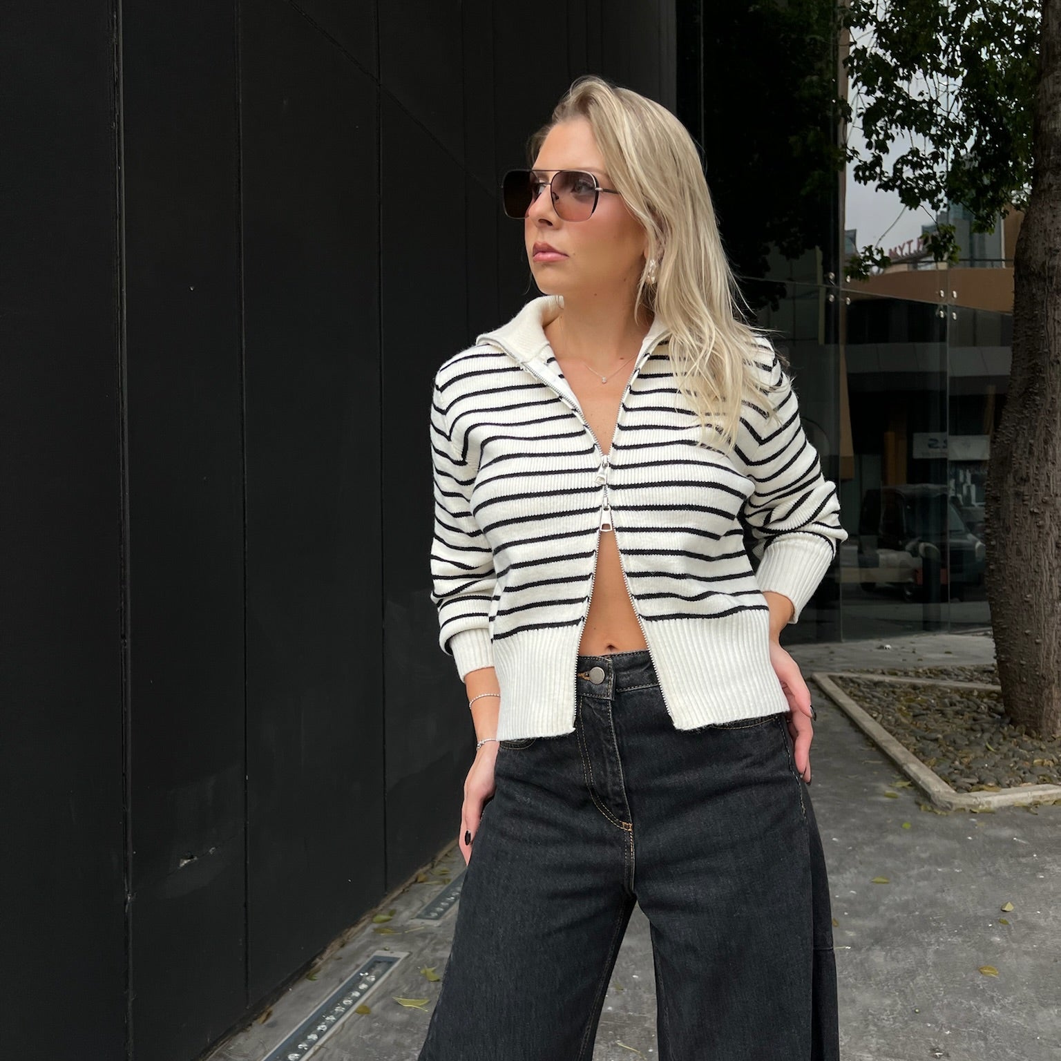 Double zip-up knit jacket