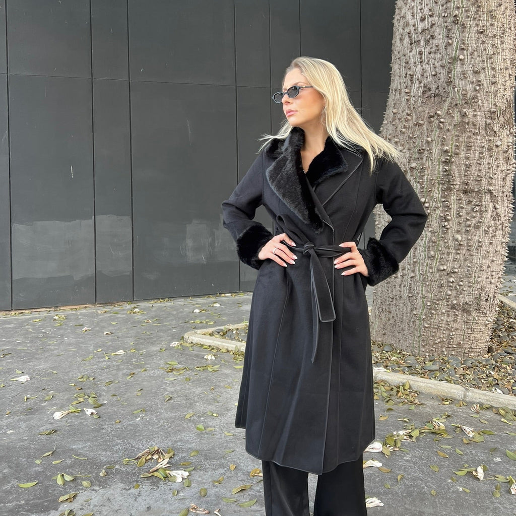 Coat with faux fur detail