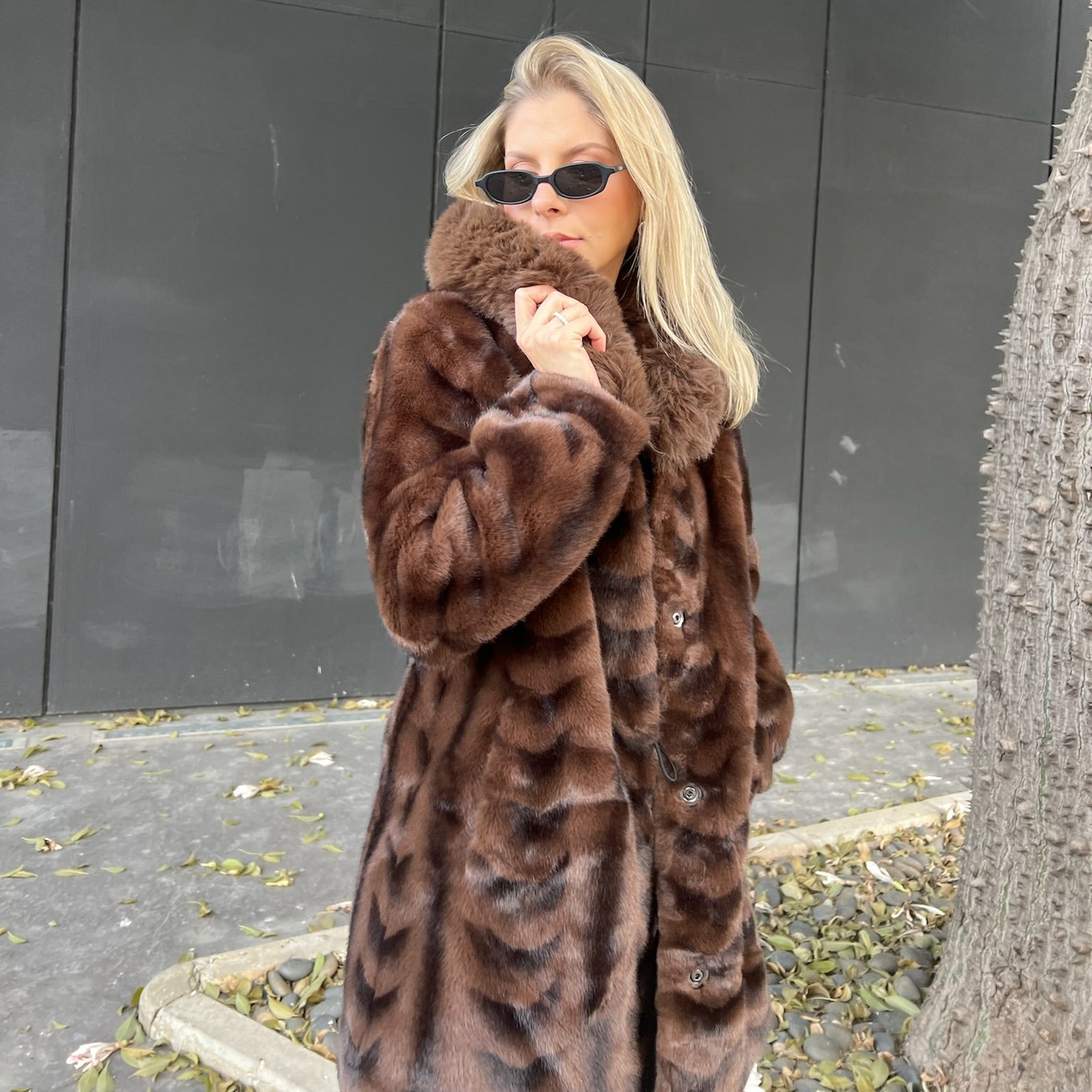 Brown cheetah faux fur coat