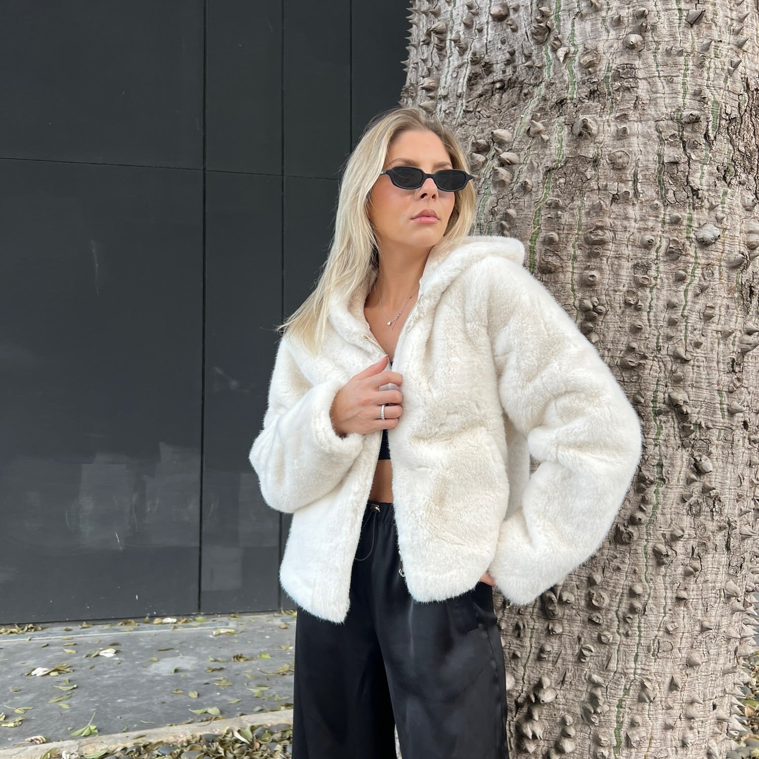 Faux fur hooded jacket