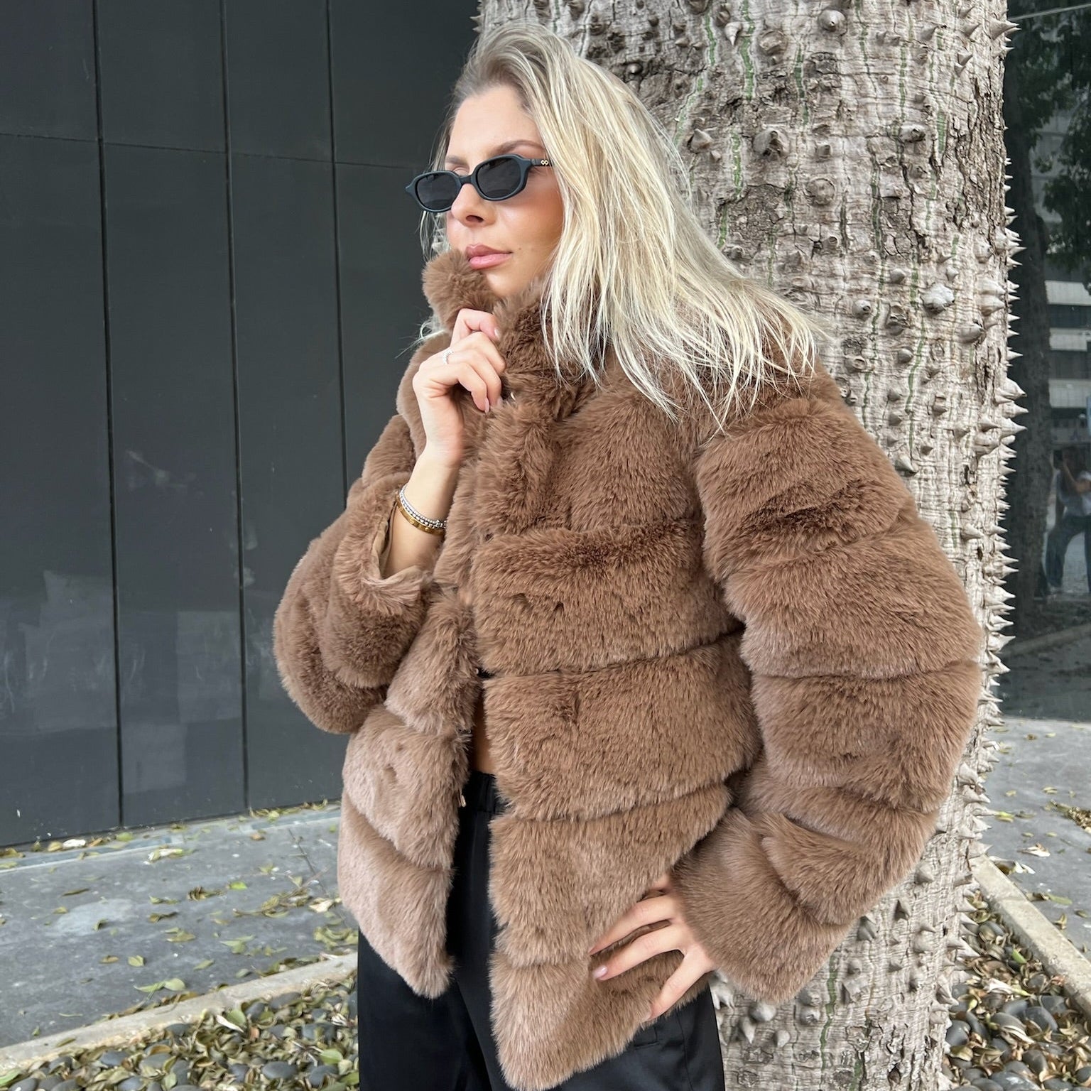 Faux fur classic jacket with collar