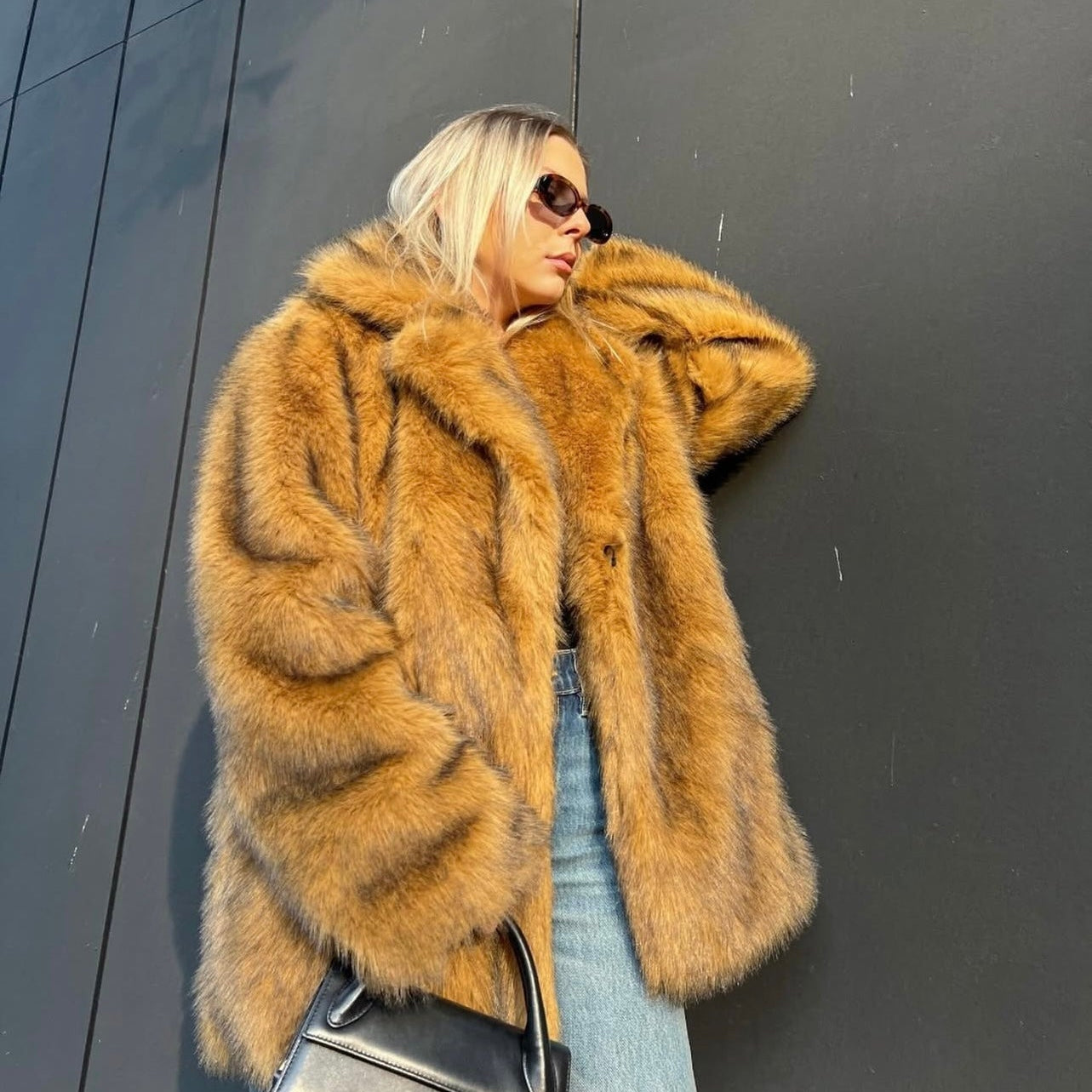 Oversized luxe faux fur coat