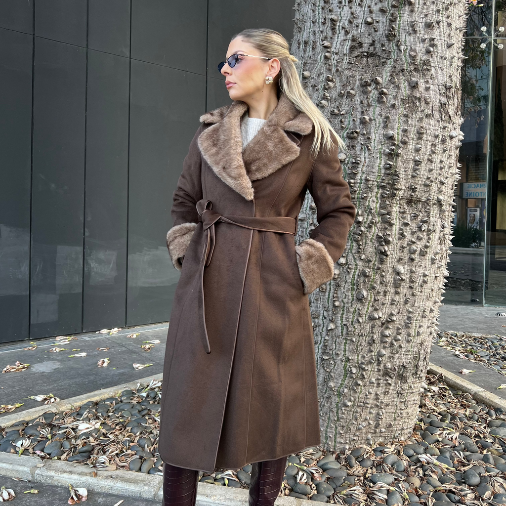 Coat with faux fur detail