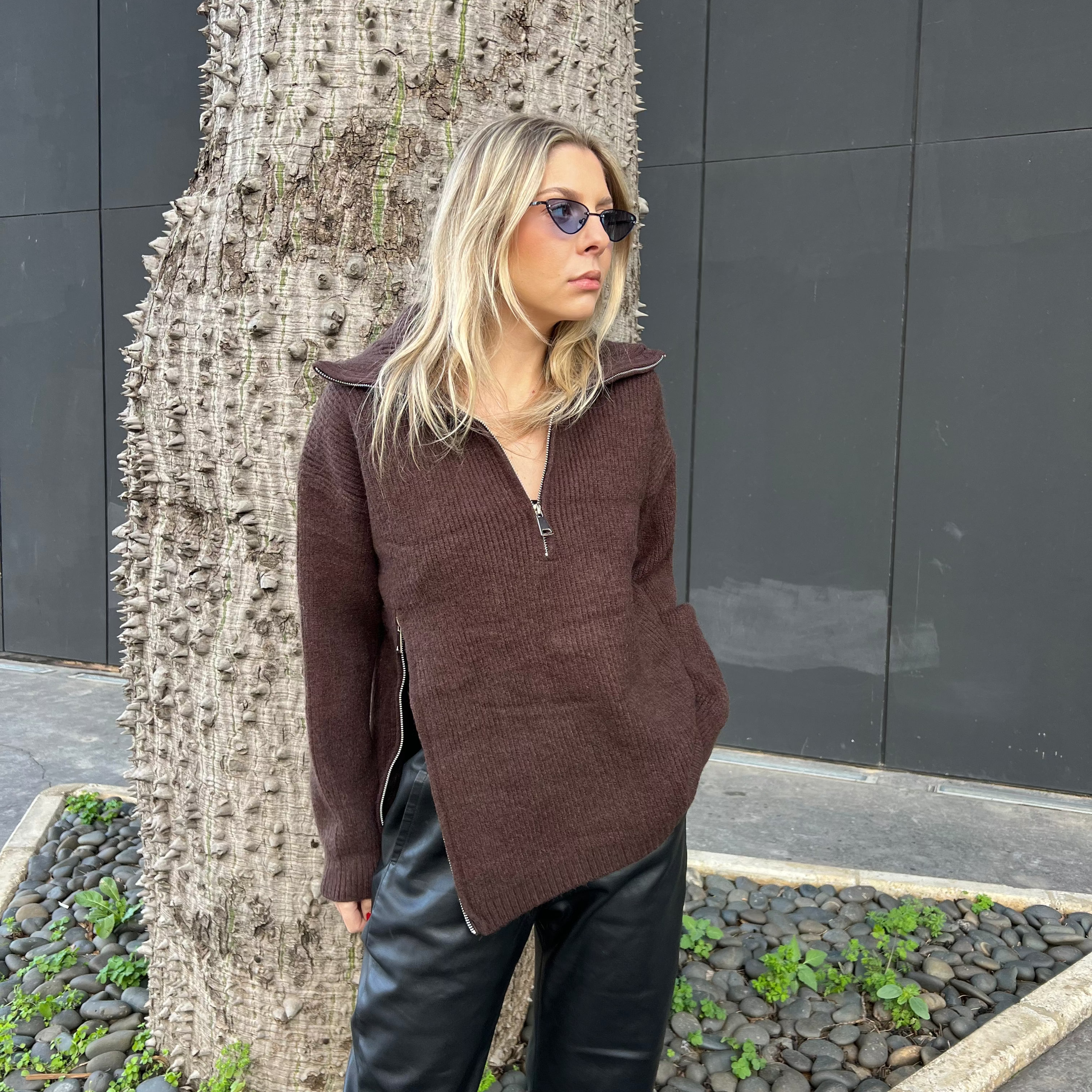 Quarter zip knit sweater