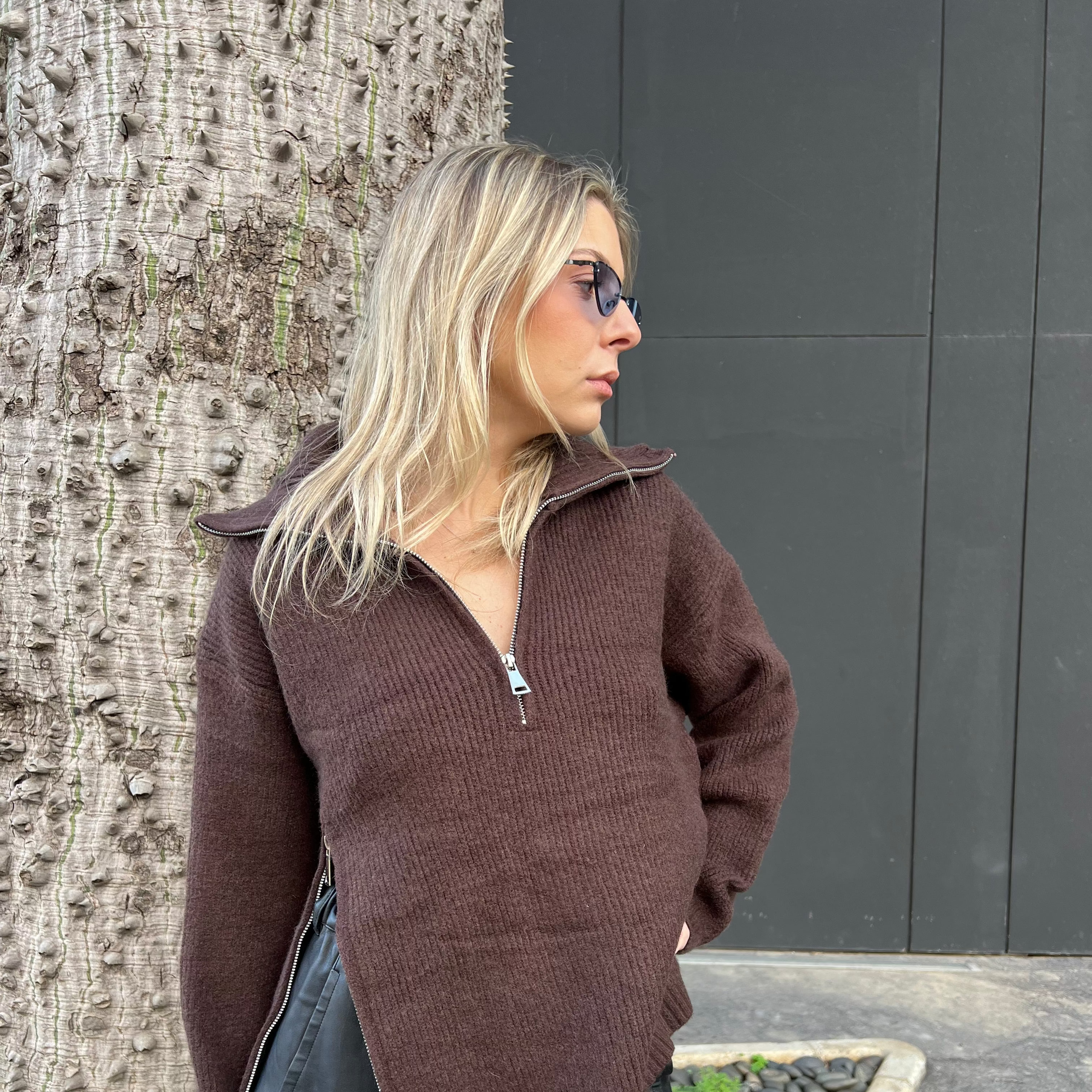Quarter zip knit sweater
