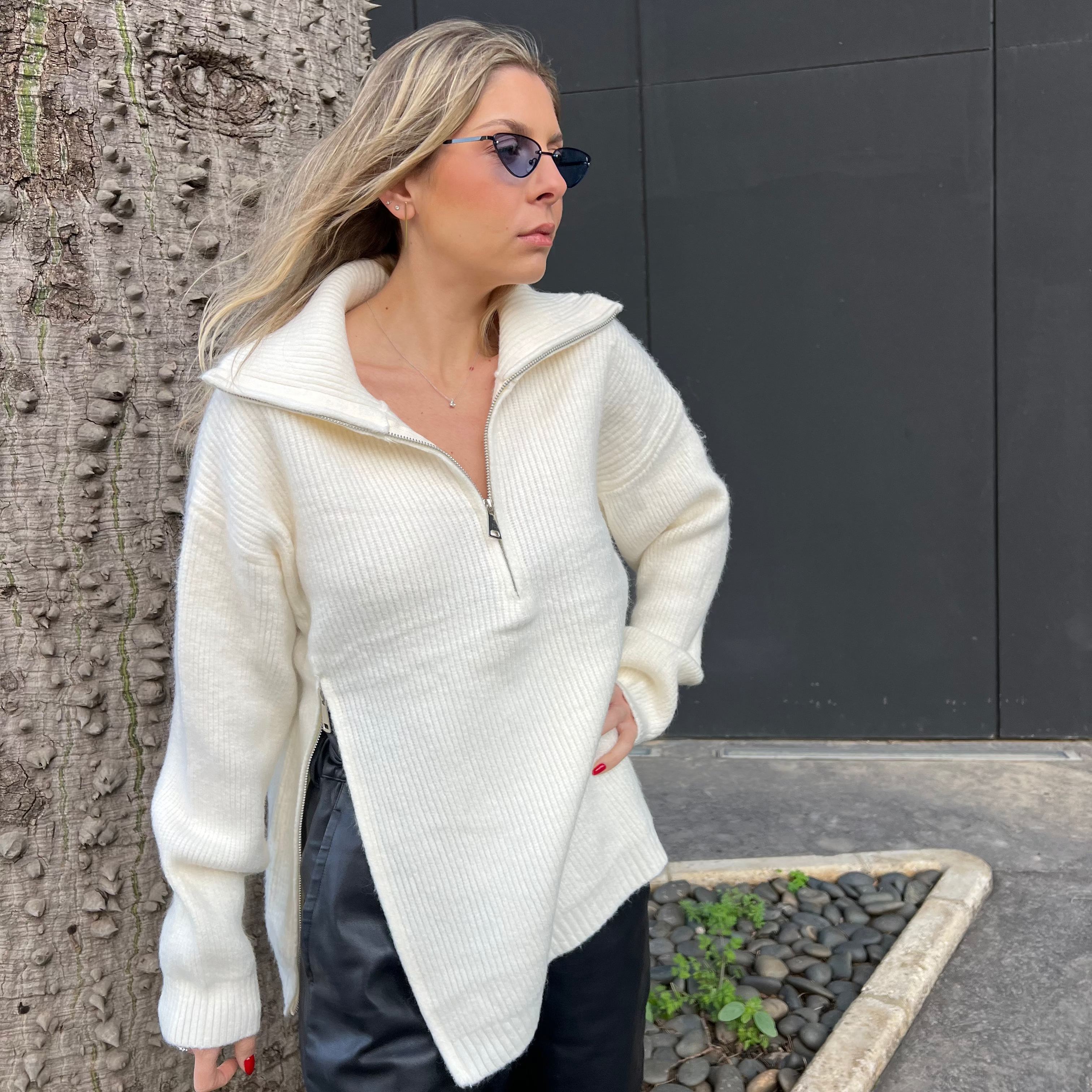 Quarter zip knit sweater