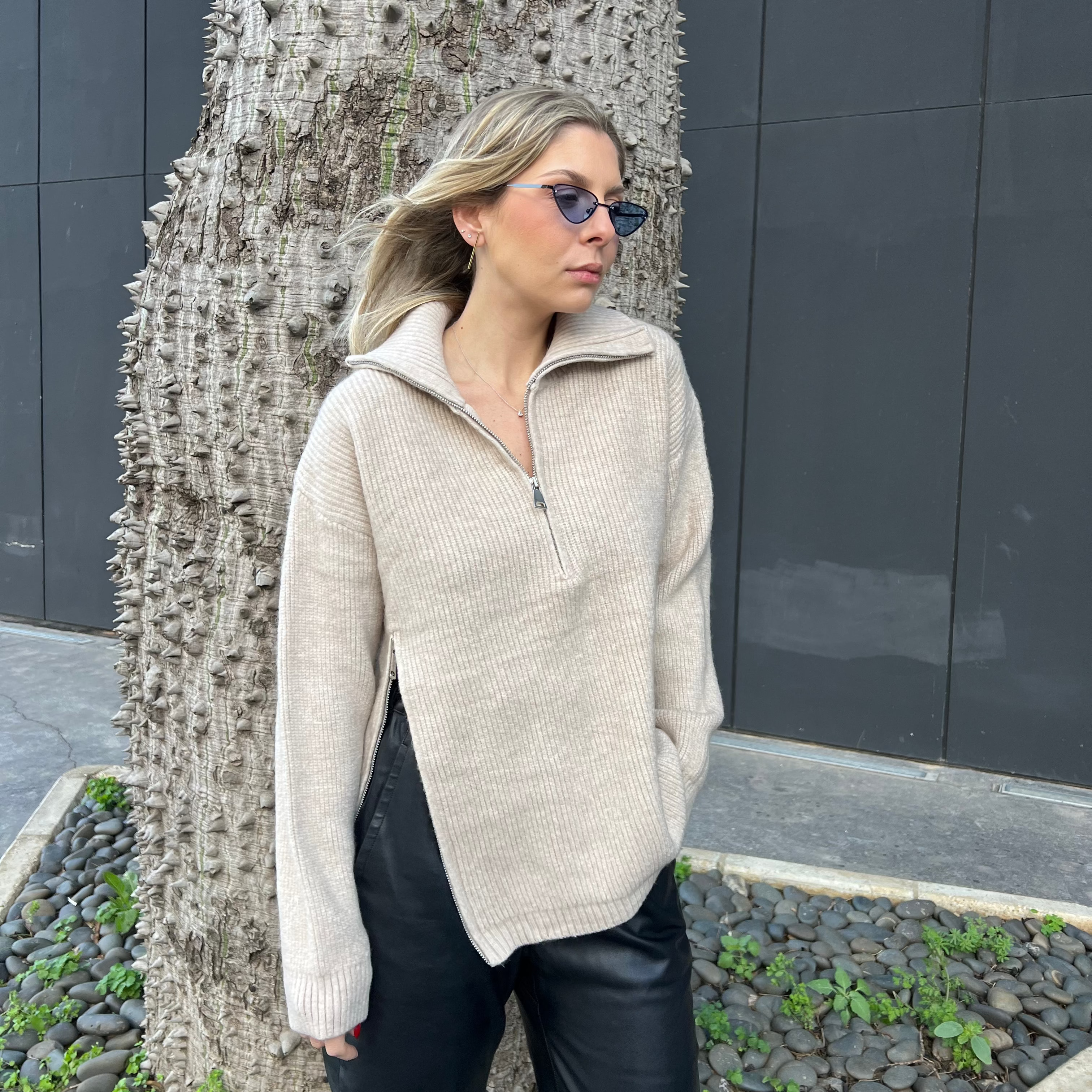Quarter zip knit sweater