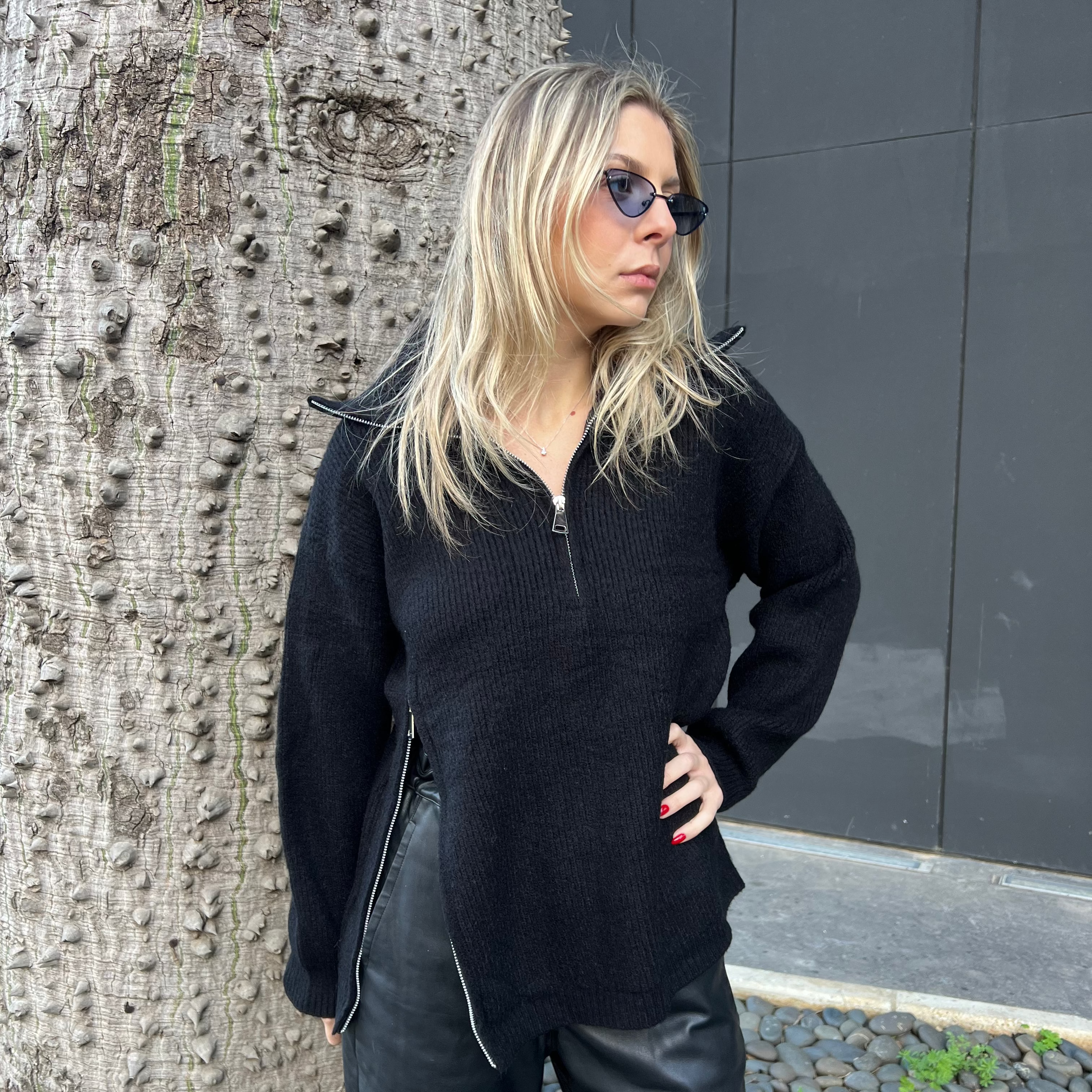 Quarter zip knit sweater