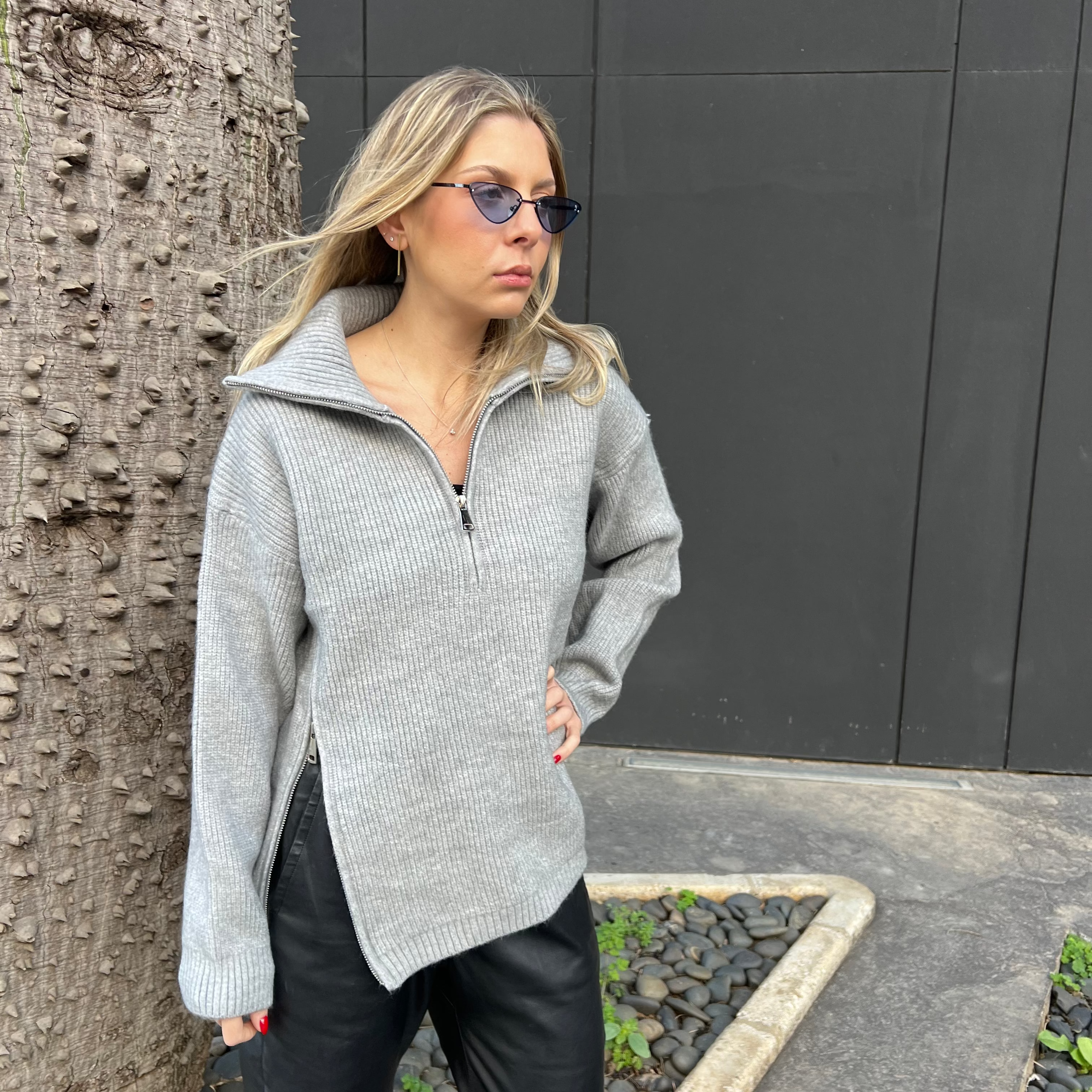 Quarter zip knit sweater