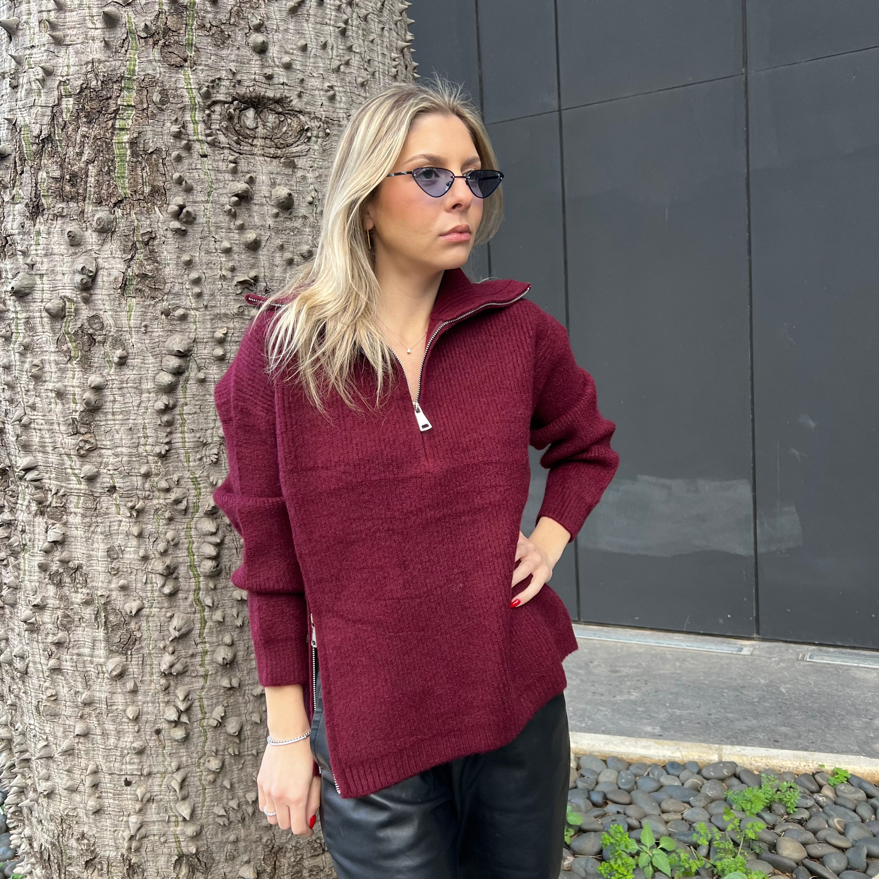 Quarter zip knit sweater