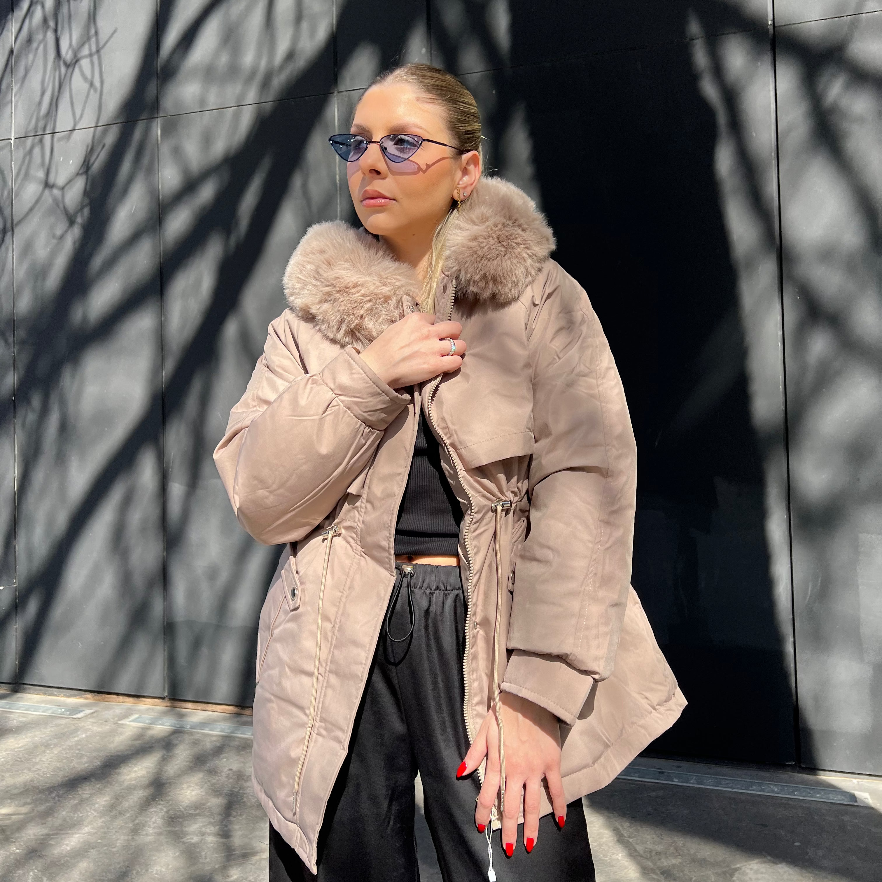 Luxe Cropped Fur-Trim Puffer Jacket