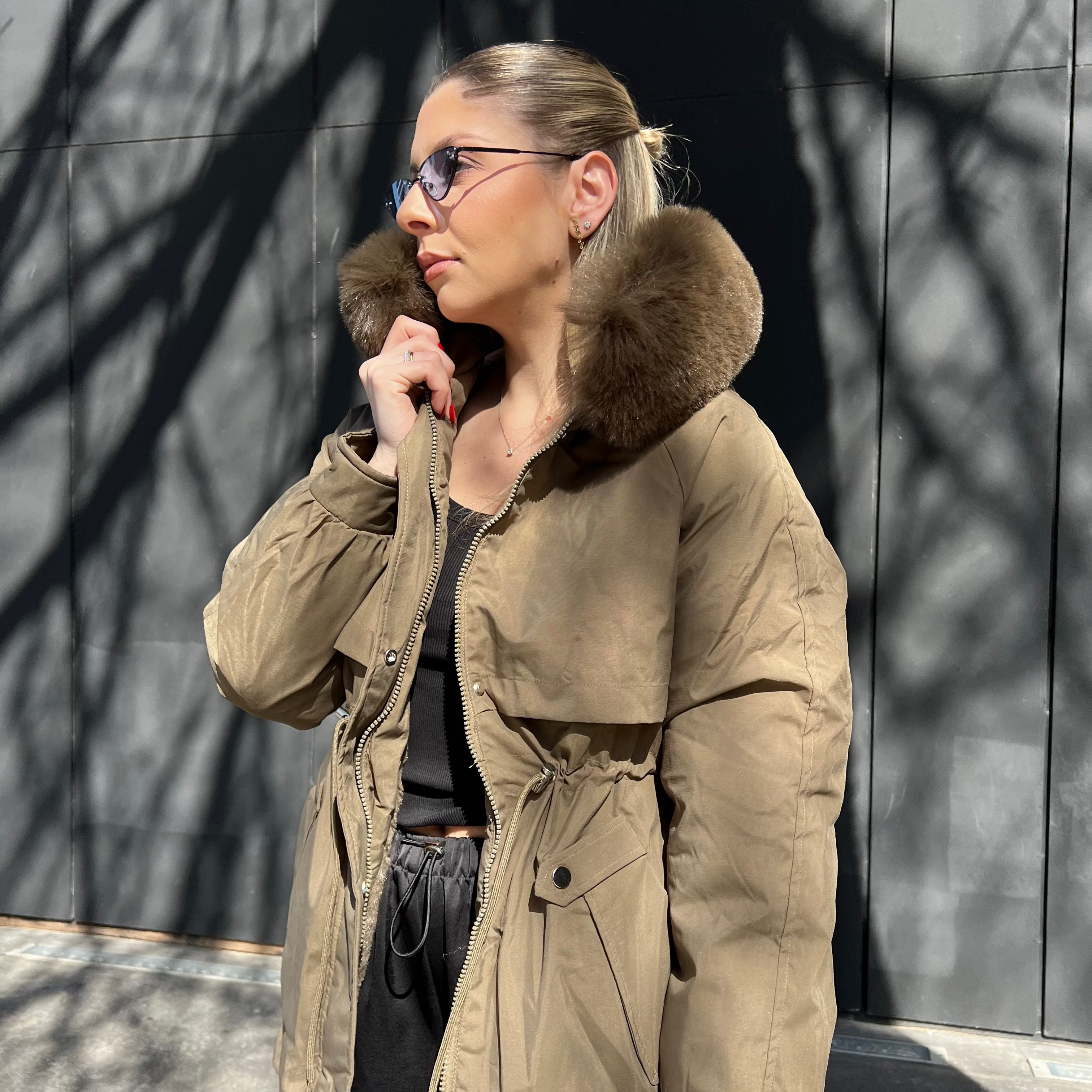 Luxe Cropped Fur-Trim Puffer Jacket