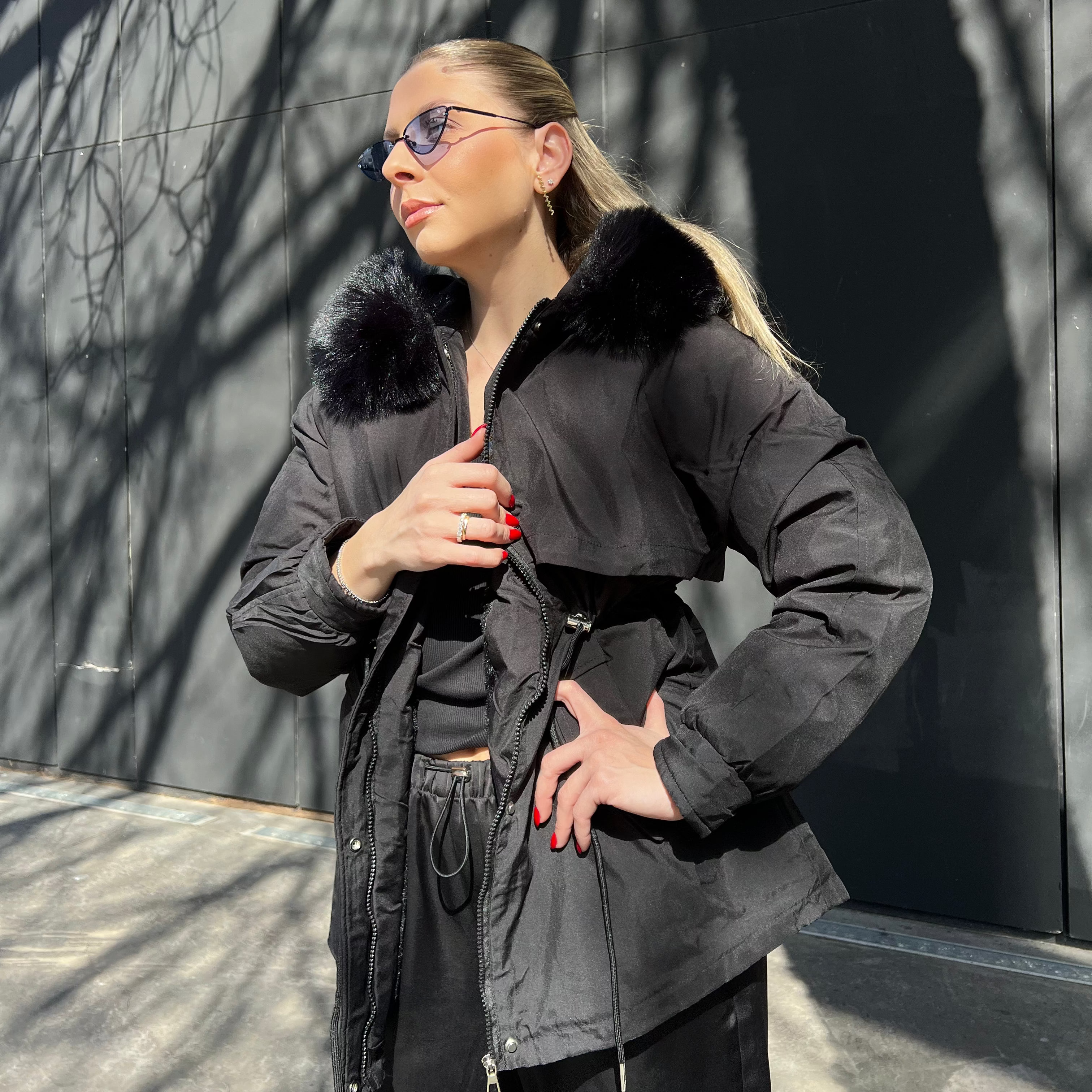 Luxe Cropped Fur-Trim Puffer Jacket