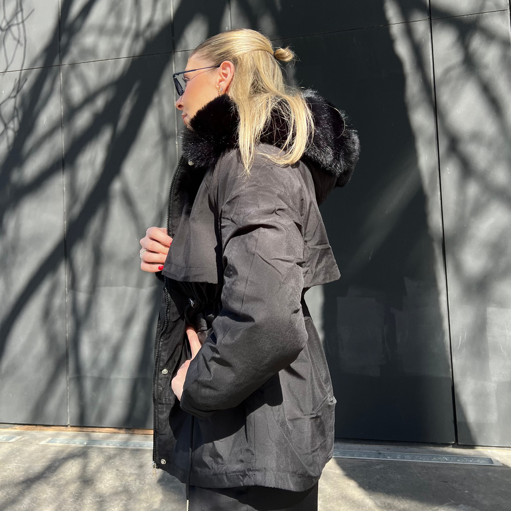 Luxe Cropped Fur-Trim Puffer Jacket