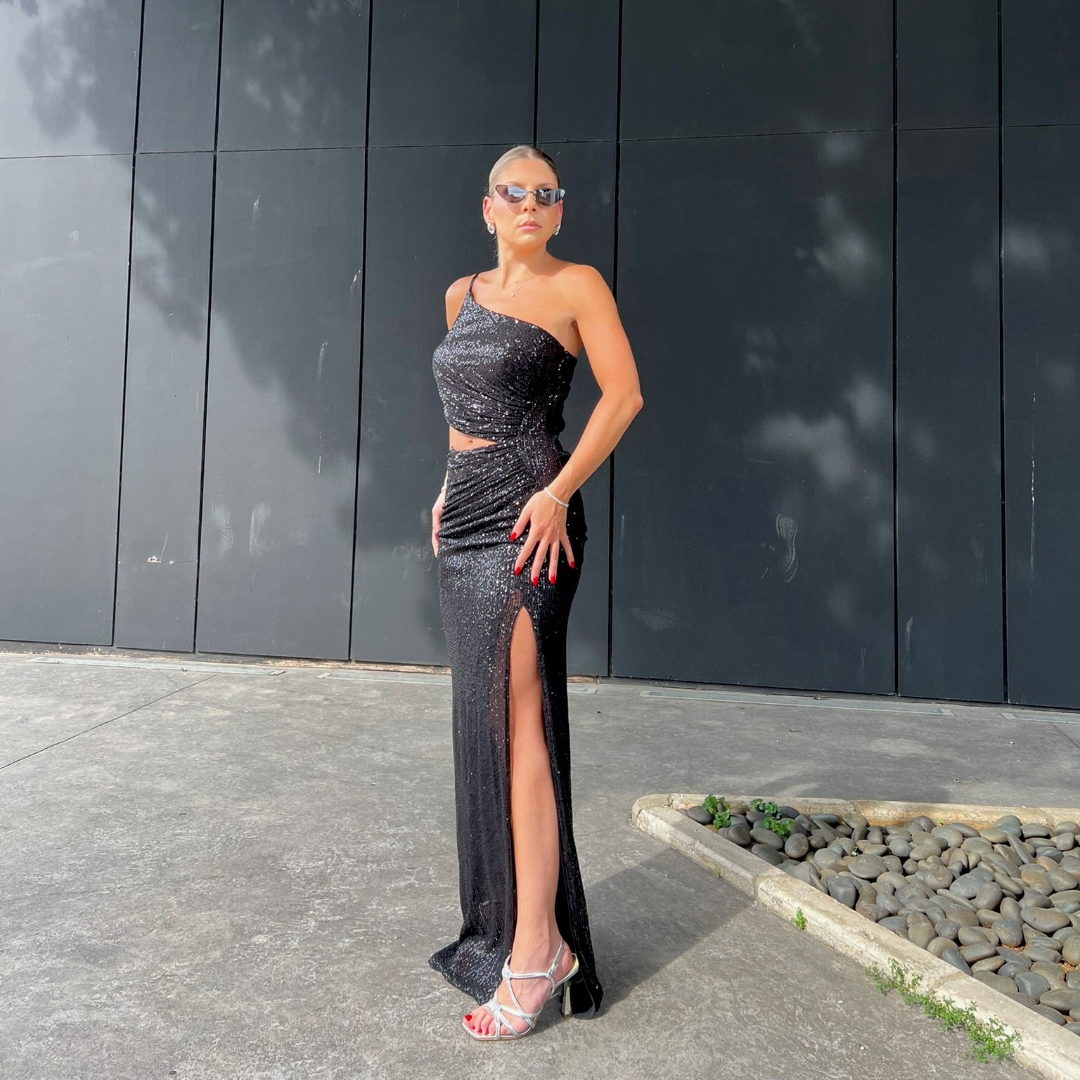 Asymetric dress with cut-out detail