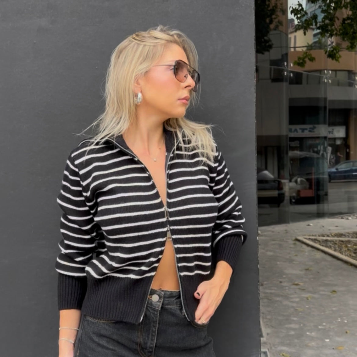 Double zip-up knit jacket