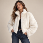 Cropped Faux Fur Zip-Up Jacket
