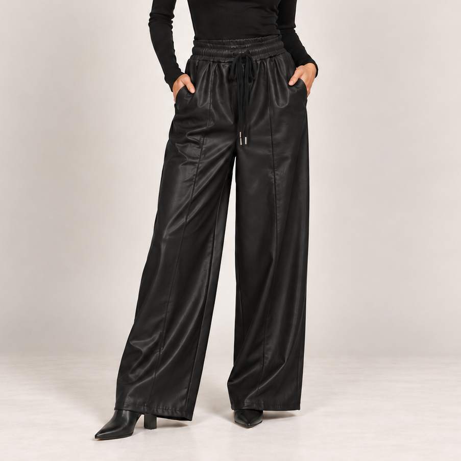 Faux Leather Wide-Leg Pants