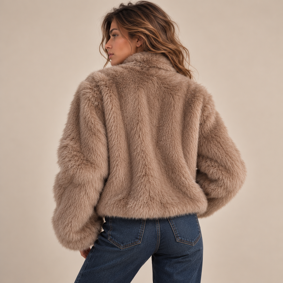 Cropped Faux Fur Zip-Up Jacket