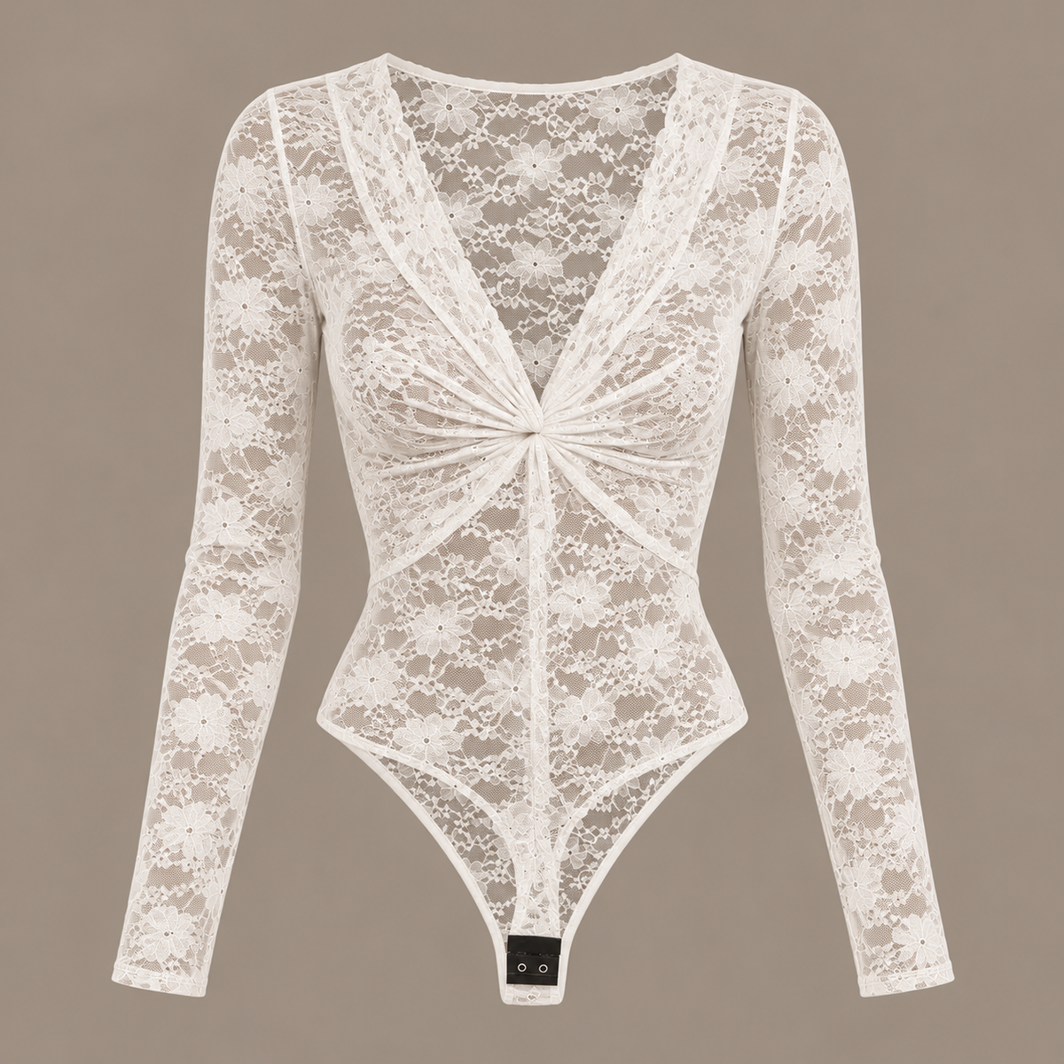 Sheer Lace Twist-Front Bodysuit