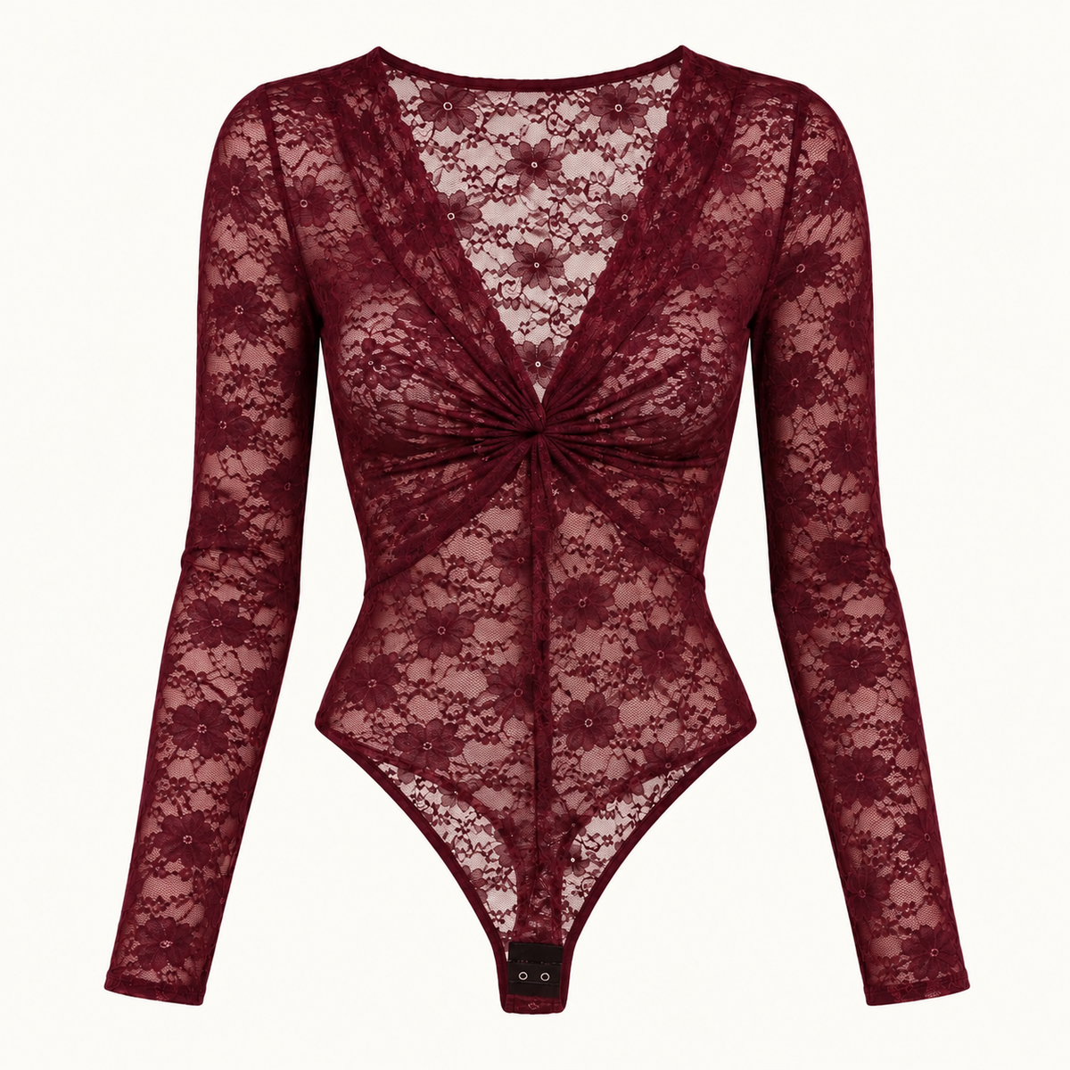Sheer Lace Twist-Front Bodysuit