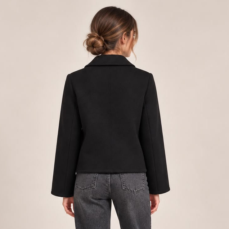 Cropped Round Collar Jacket in Black, back view