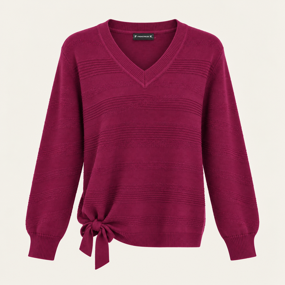 Side-Tie Textured V-Neck Sweater in Berry, product view
