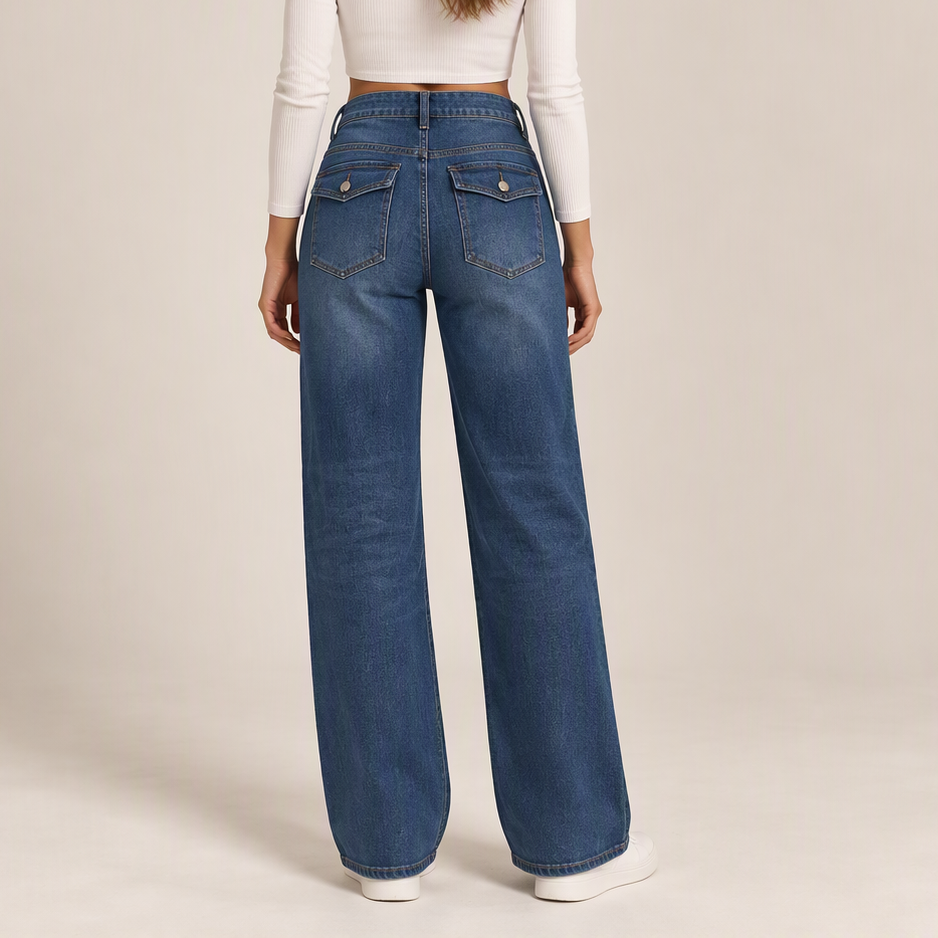 Flap Pocket Wide-Leg Jeans, back view