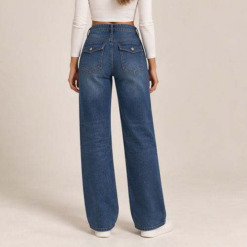 Flap Pocket Wide-Leg Jeans, back view