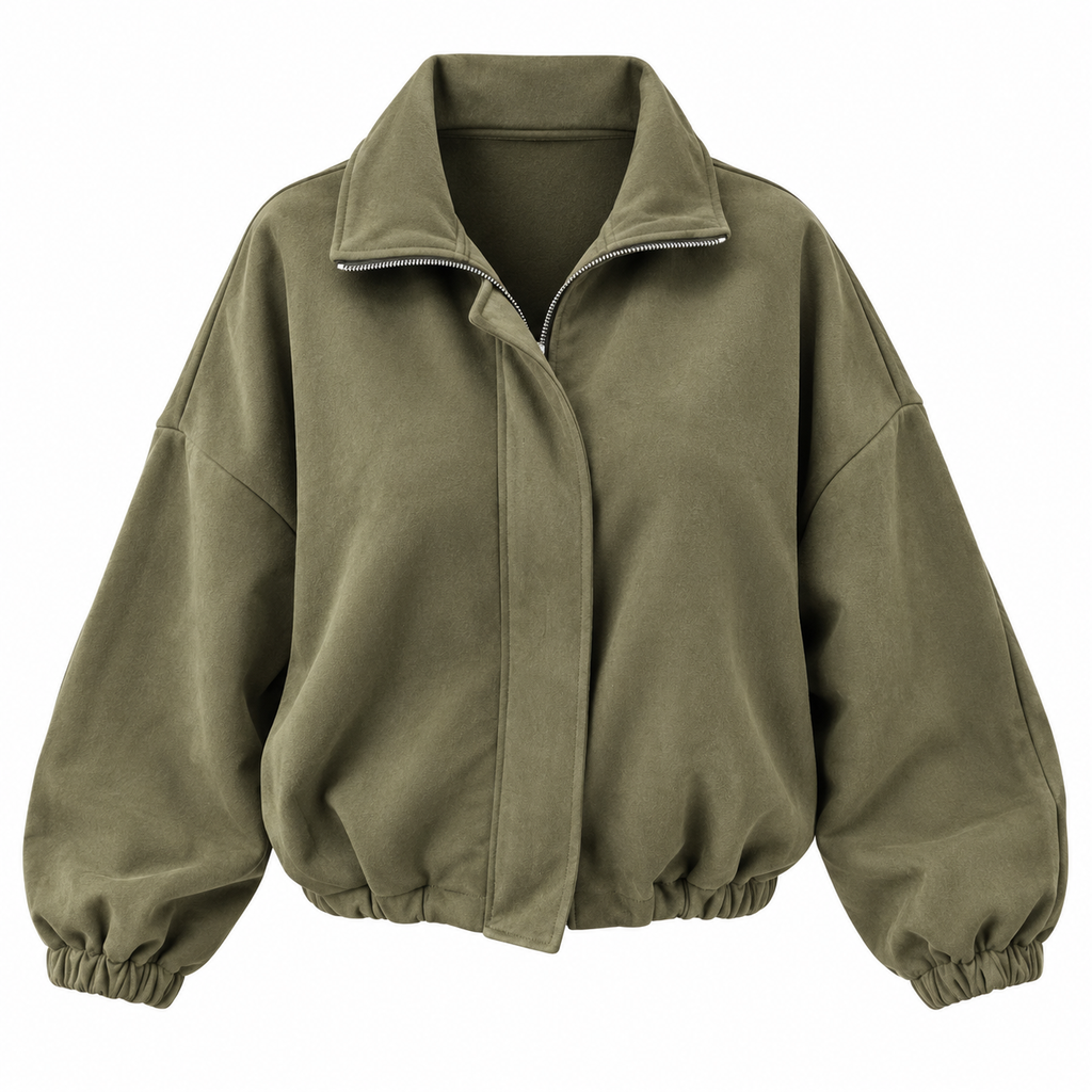 Oversized Bomber Jacket in Olive Green, product view