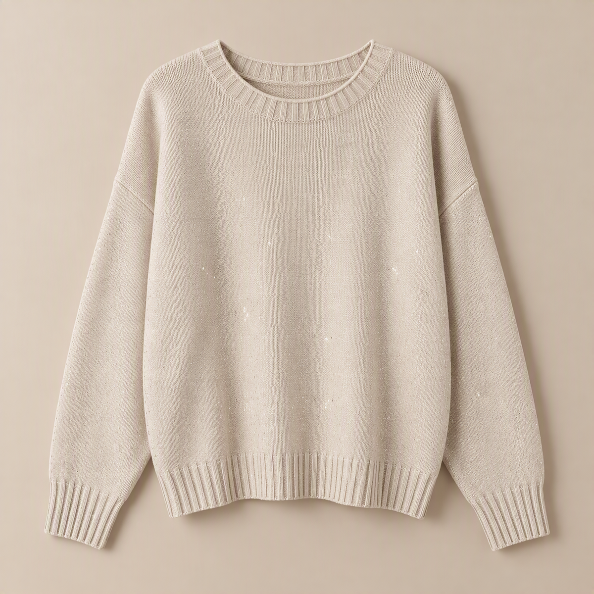 Sparkle Knit Crew Neck Sweater in Cream, product view