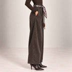 Velvet-Touch Wide-Leg Pants With Scarf Belt in Brown, side view