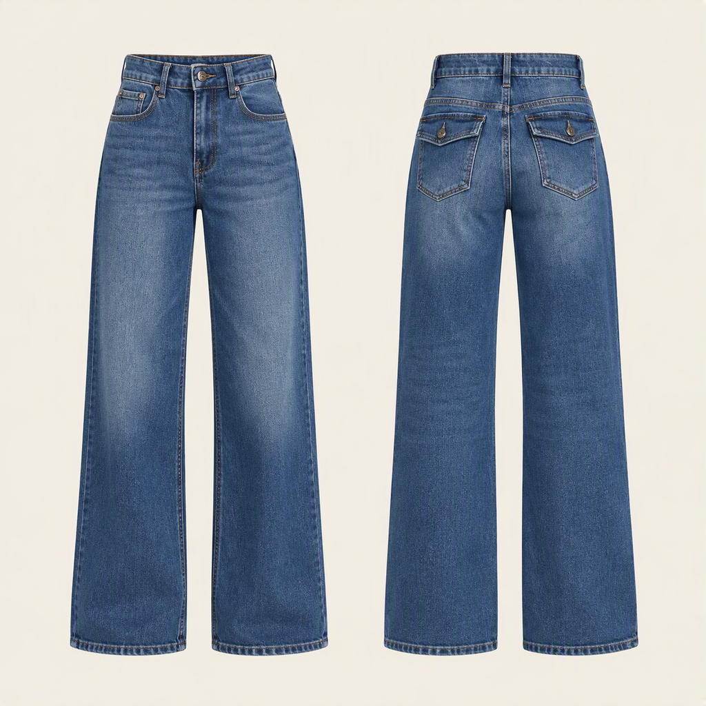 Flap Pocket Wide-Leg Jeans, product view