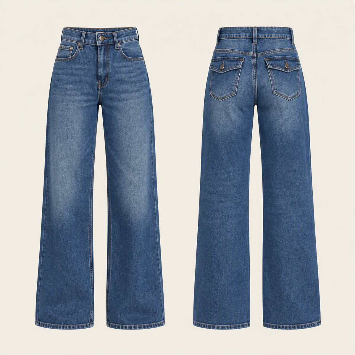Flap Pocket Wide-Leg Jeans, product view